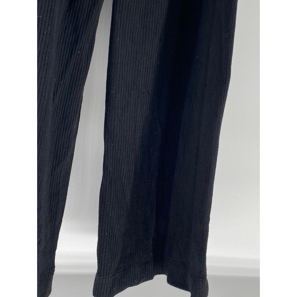 SANCTUARY Women's Black Rib Knit Straight-Neck Pull-On Cropped Jumpsuit SZ M