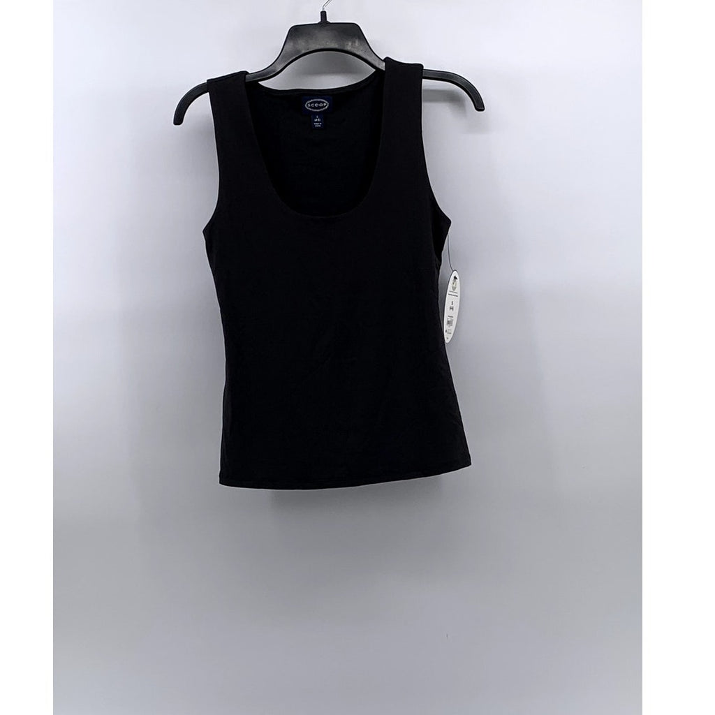 SCOOP Women's Black Scoop-Neck Rib Knit Sleeveless Top SZ S