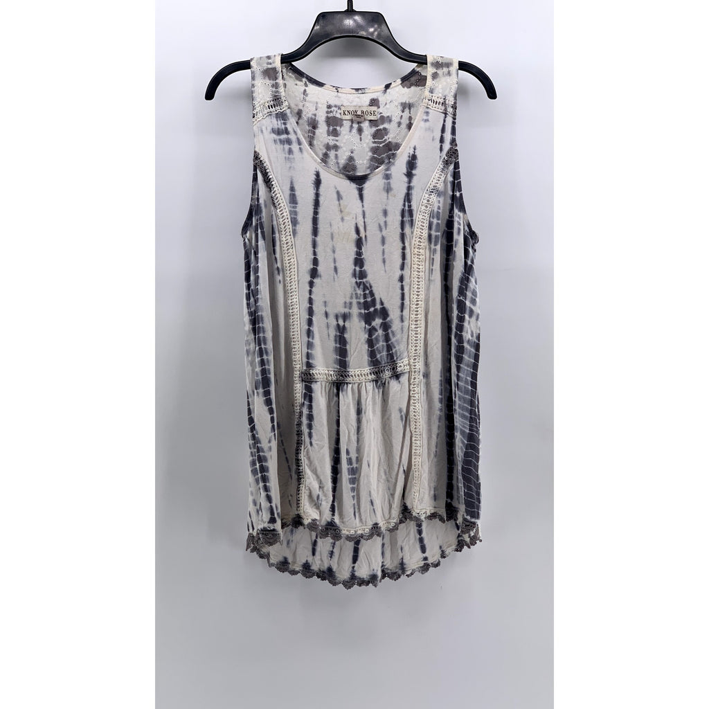 KNOX ROSE Women's Gray Tie-Dye Embroidered Floral Tank Top SZ M