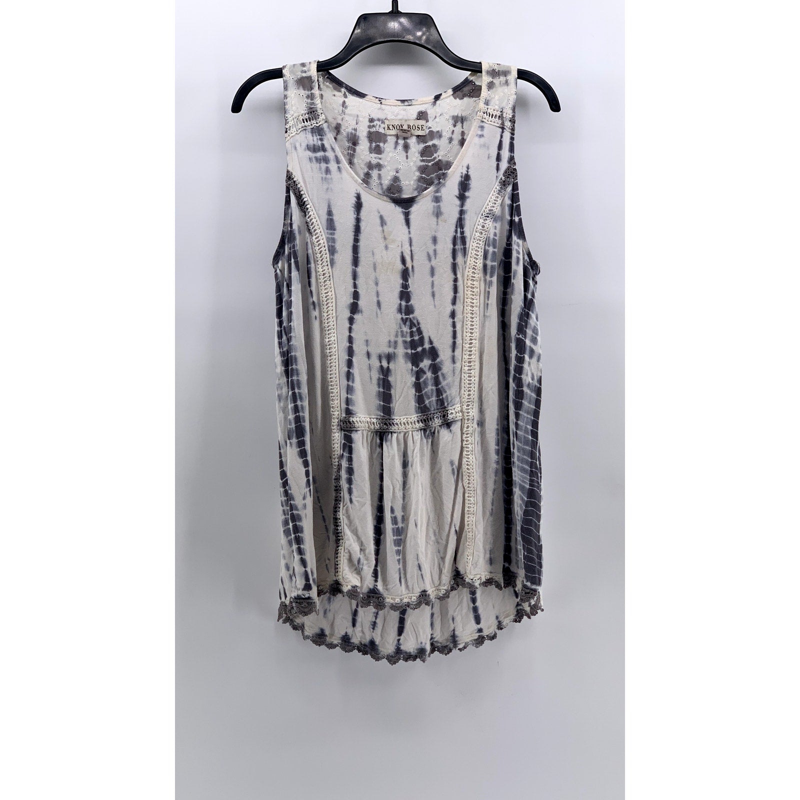 KNOX ROSE Women's Gray Tie-Dye Embroidered Floral Tank Top SZ M
