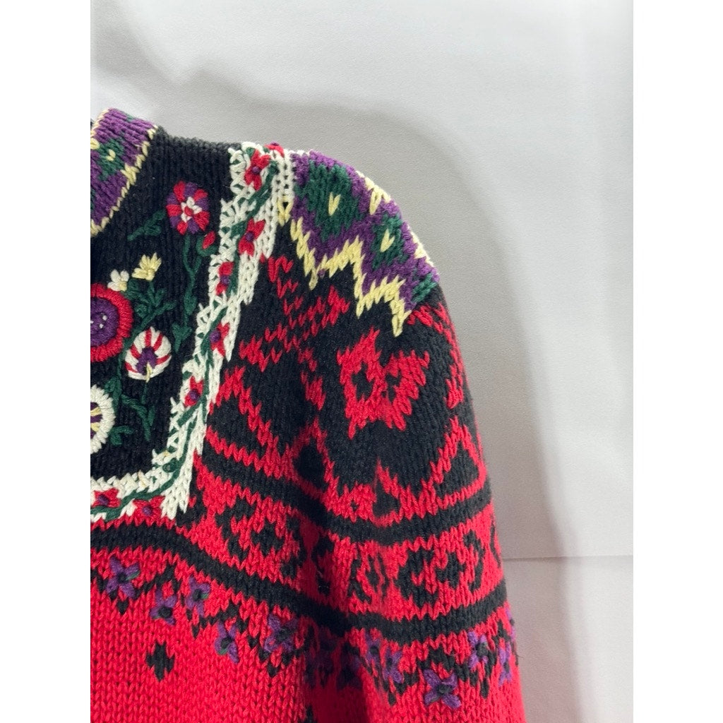 WOODSTOCK INTERNATIONAL BY BERNARD Women's Red/Multi Vintage Knit Sweater SZ 36