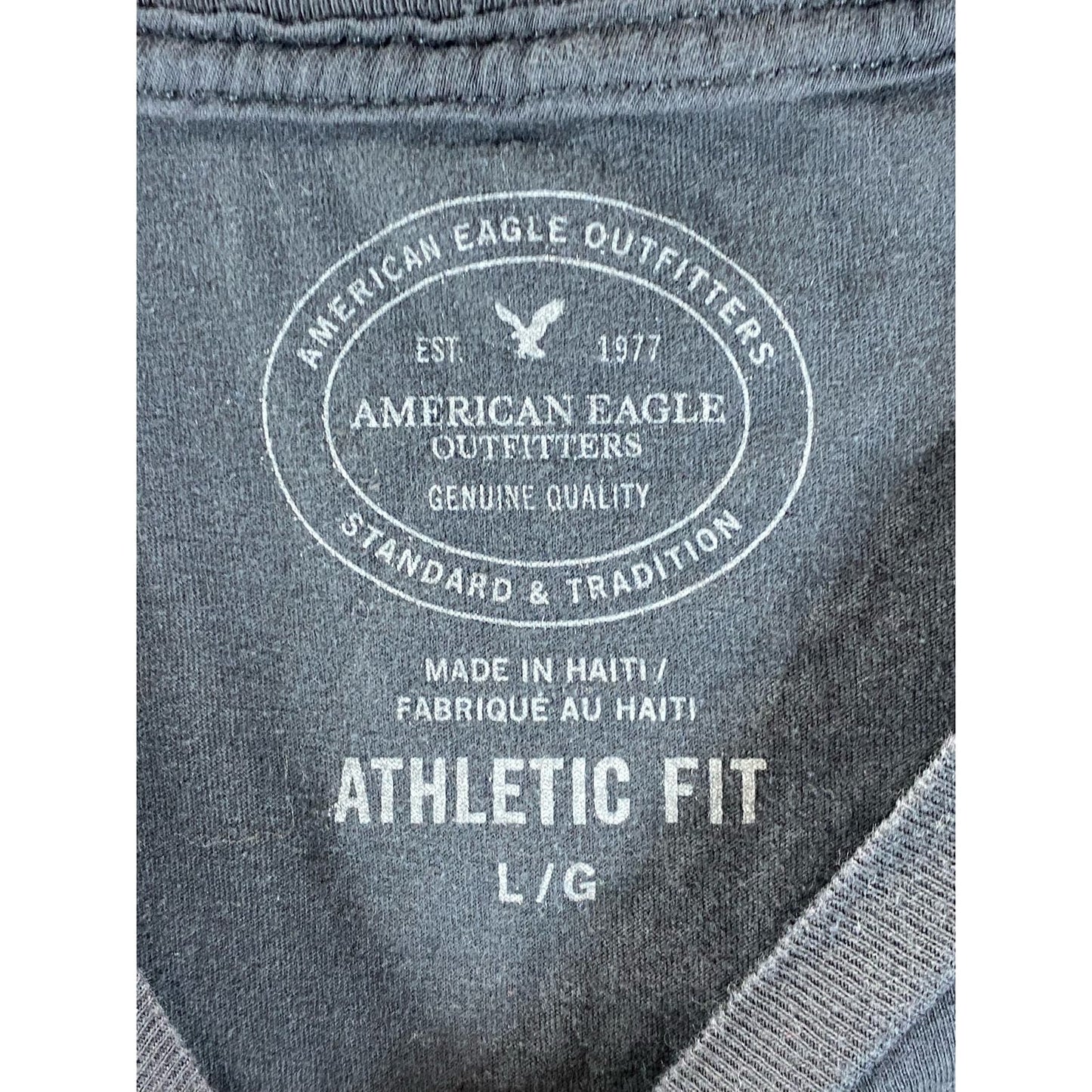 AMERICAN EAGLE Men's Gray Big Chimpin Graphic Crewneck Athletic-Fit Shirt SZ L