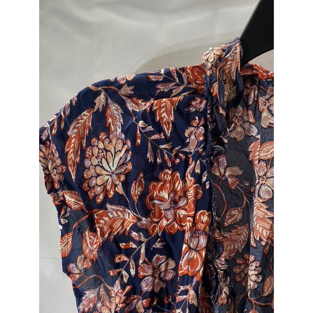 OLD NAVY Women's Navy Floral Ruffle Short Sleeve Wrap Top SZ S