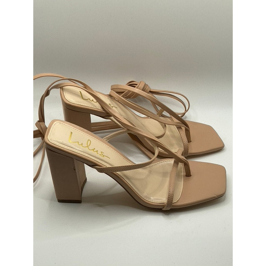 LULUS Women's Light Nude Square-Toe Gladiator Strappy Heels SZ 8.5