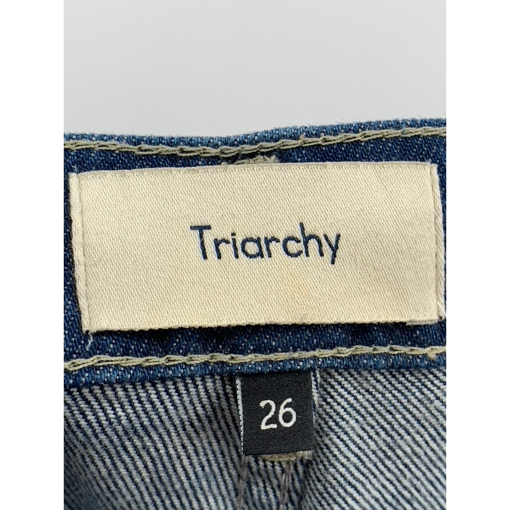 TRIARCHY Women's Blue Denim Mrs. Klieo High-Rise Cargo Baggy Jeans SZ 26