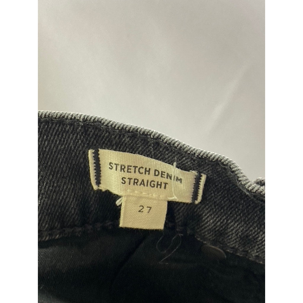MADEWELL Women's Black Solid Raw-Hem Denim Stretch Straight Mini Skirt SZ 27