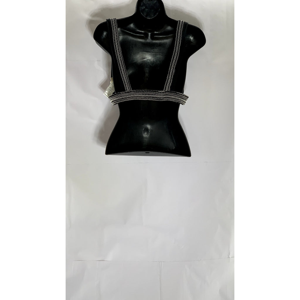 KISUII Women’s Black-White Overstitch V-Neck Pullover Bikini Top SZ M