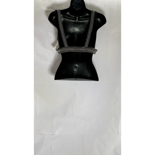 KISUII Women’s Black-White Overstitch V-Neck Pullover Bikini Top SZ M