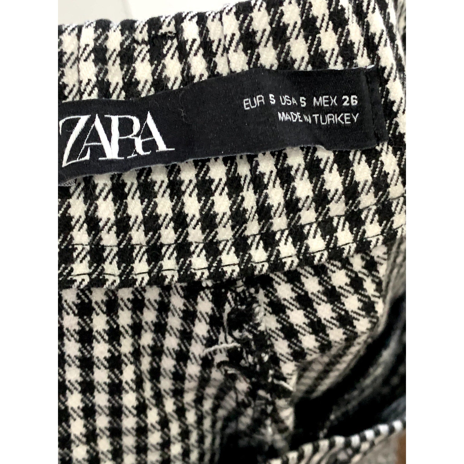 ZARA Women's Black/White Shepherd Check Straight Cuffed Wide-Leg Pant SZ S