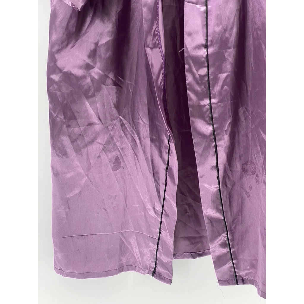 NINE'S Women's Purple Satin Open-Front Short Sleeve Robe SZ XXL