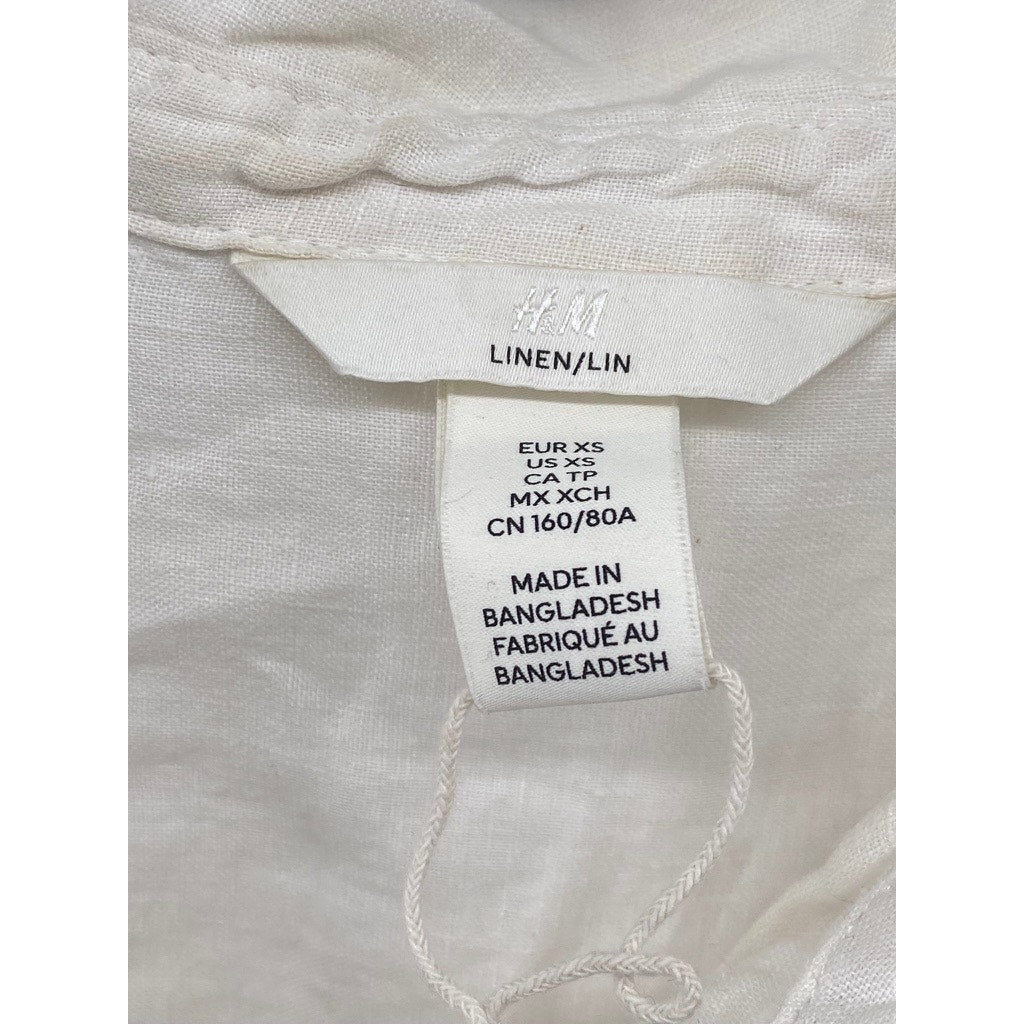H&M Women’s White Regular Fit Linen Button-Up Long Sleeve Top SZ XS