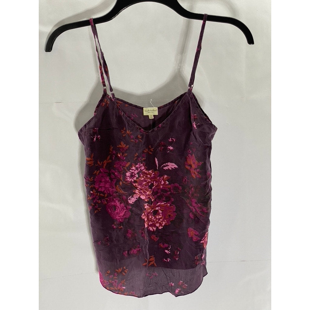 UNDER/WILFRED Women's Burgundy Silk Floral V-Neck Adjustable Strap Camisole SZXS