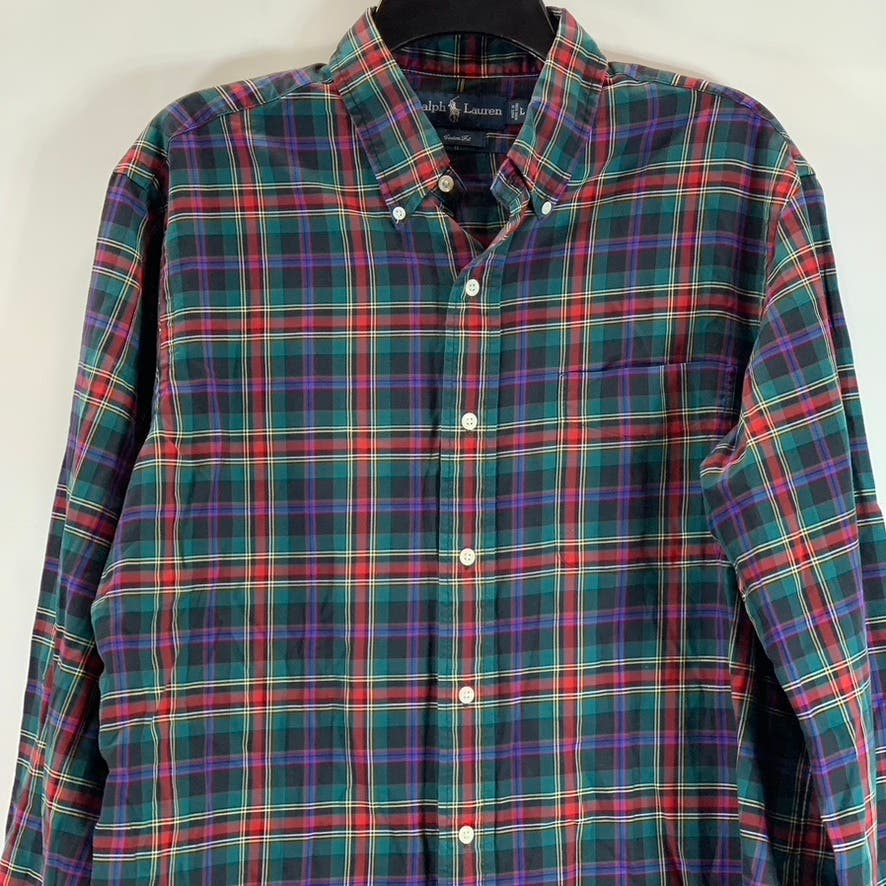 RALPH LAUREN Men's Red/Green Plaid Classic-Fit Button-Up Long Sleeve Shirt SZ L