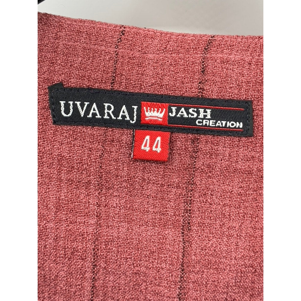 UVARAJ Jash Creation Men's Red Wide Stripe Split-Neck Long Sleeve Shirt SZ 44(L)