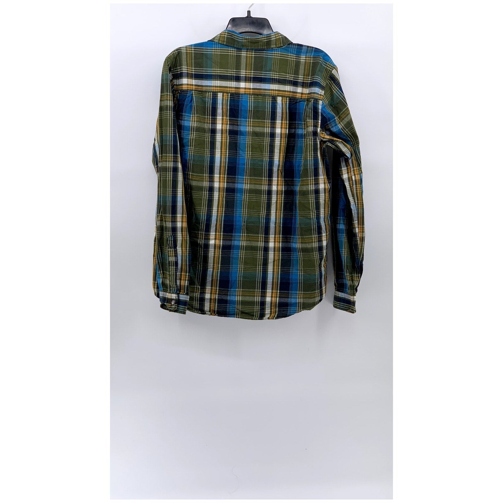 XXX RUDE Men's Green-Blue Plaid Button-Up Long Sleeve Regular-Fit Shirt SZ M