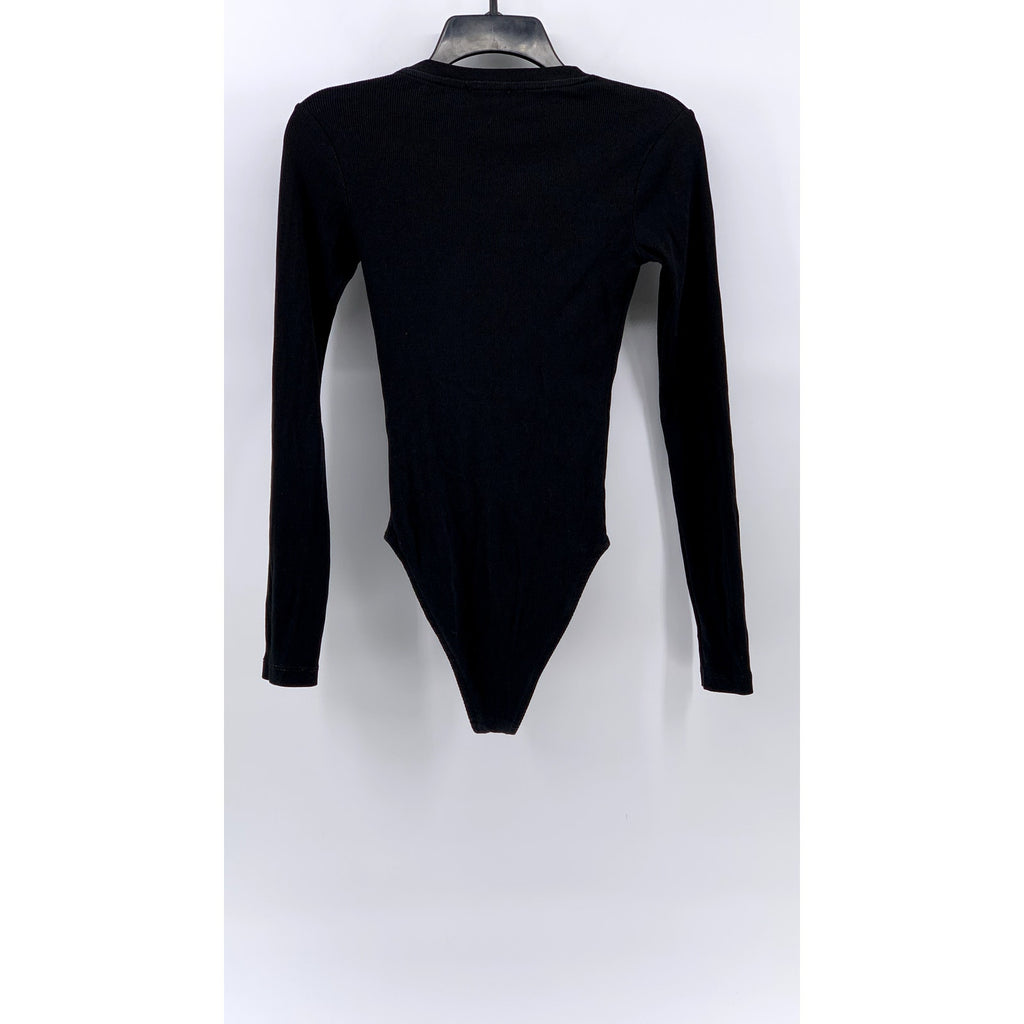 ZARA Women's Black Ribbed High-Neck Bodysuit SZ S