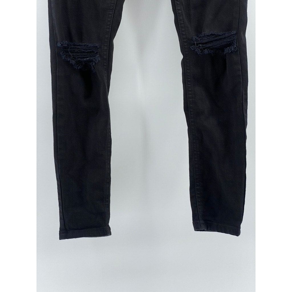 TOPSHOP Women's Black Distressed Jamie Skinny-Leg High-Rise Regular Jeans SZ 25