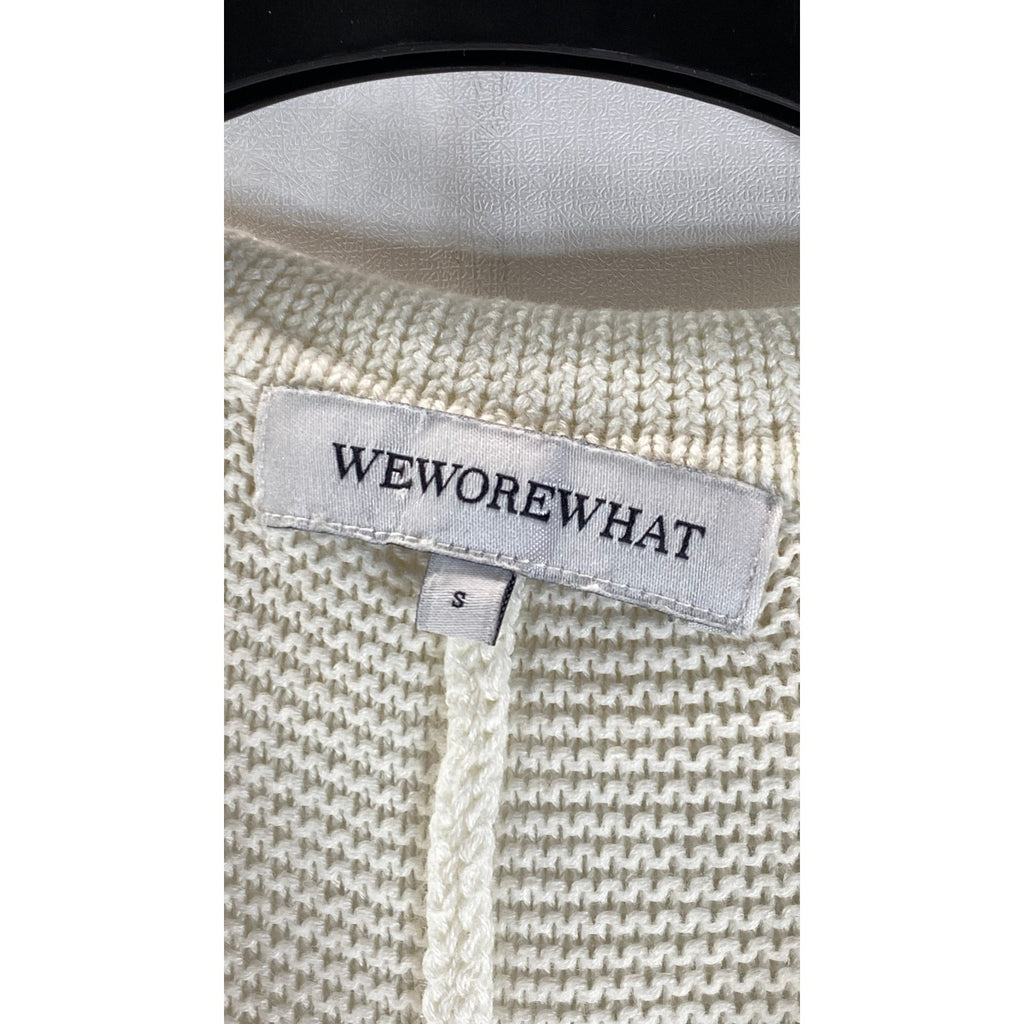 WEWOREWHAT Women's Beige Rib Knit Henley Long Sleeve Sweater Romper SZ S