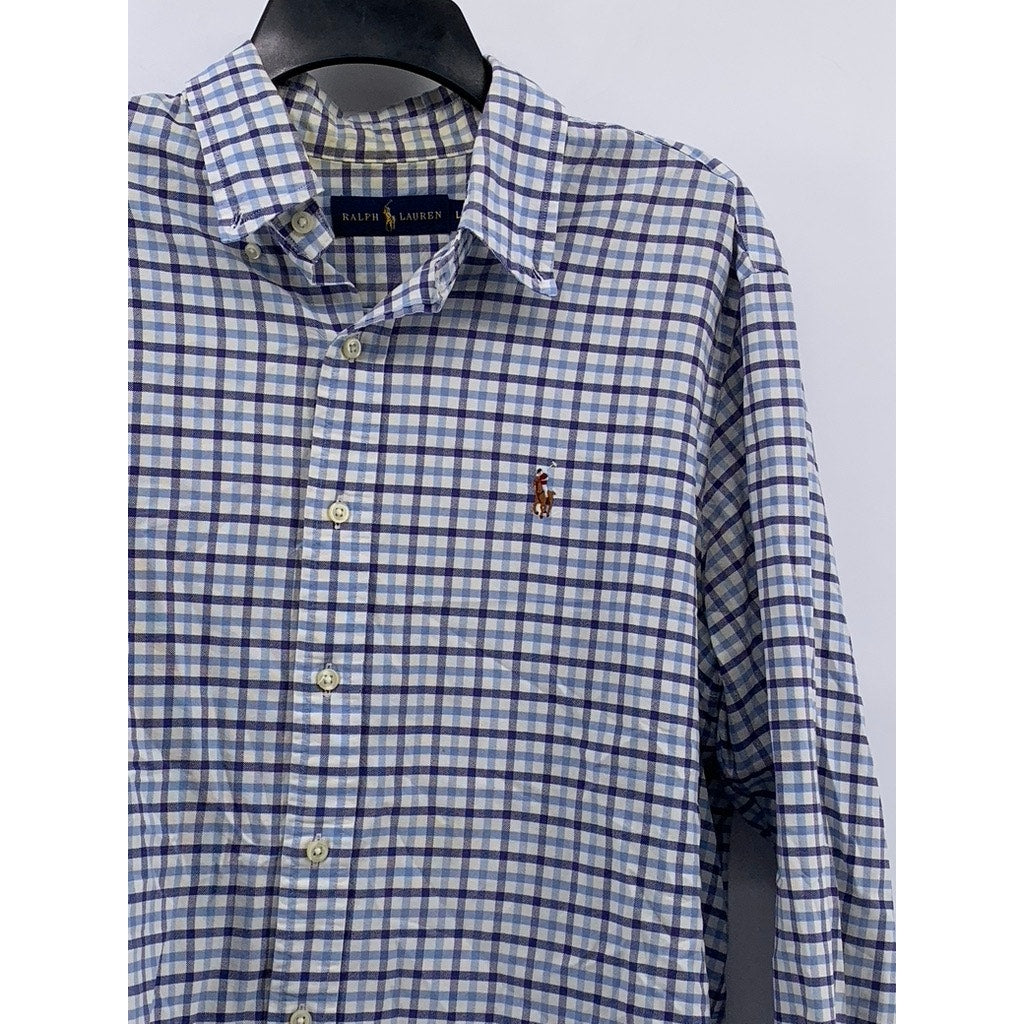RALPH LAUREN Men's Blue Plaid Button-Up Long Sleeve Shirt SZ L