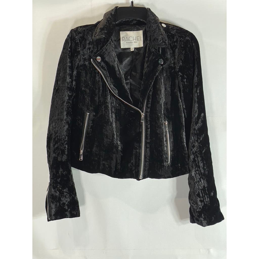 RACHEL RACHEL ROY Women's Black Velvet Asymmetrical Zip Motorcycle Jacket SZ XS