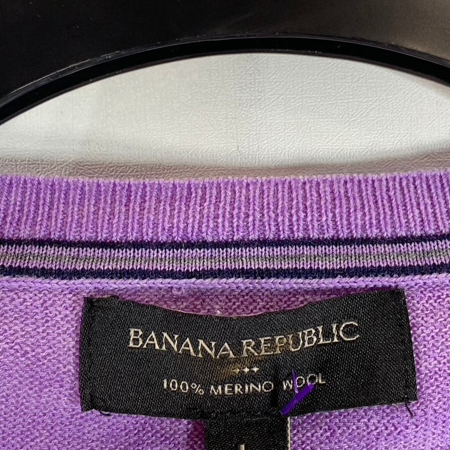 BANANA REPUBLIC Men's Purple V-Neck Merino Wool Pullover Sweater SZ L