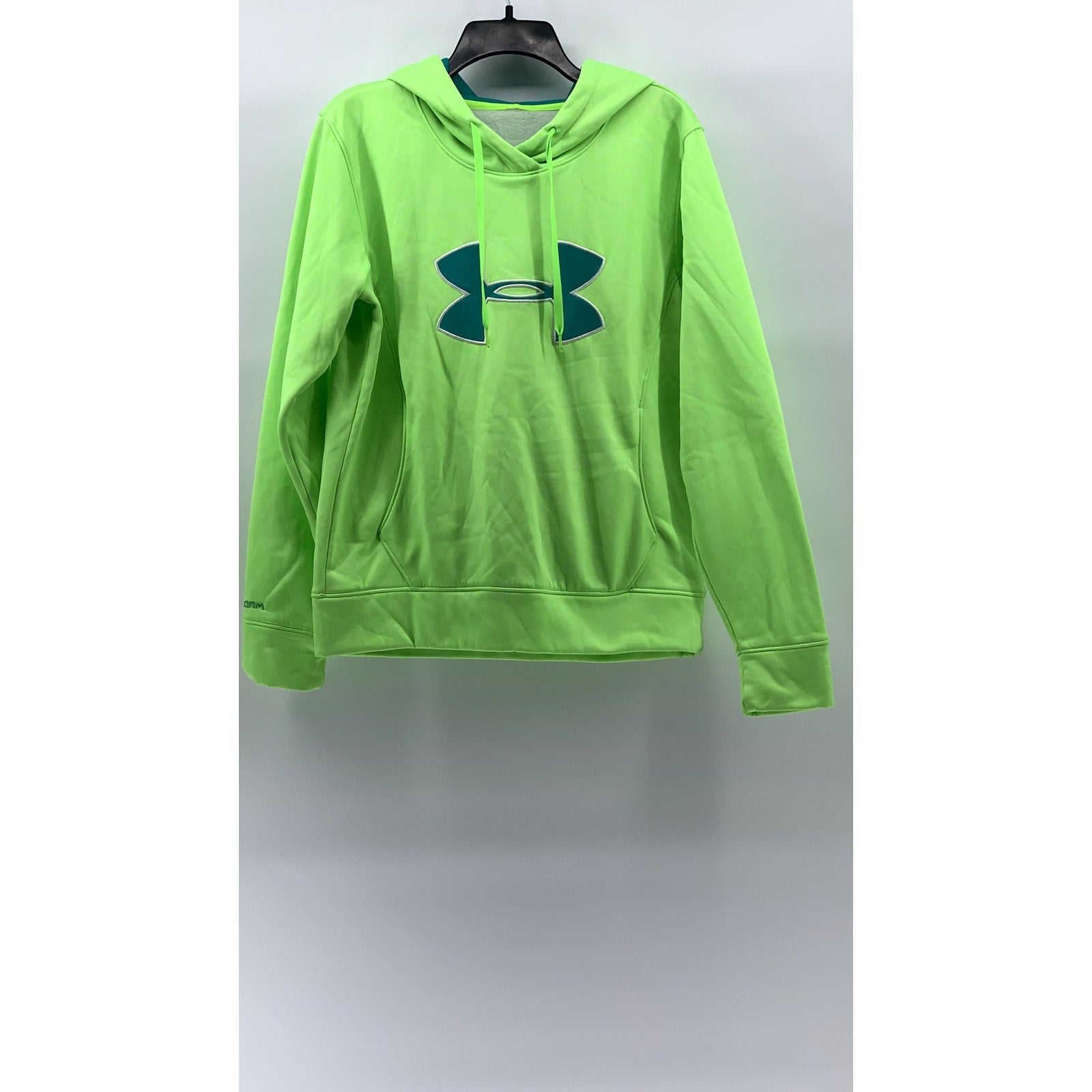UNDER ARMOUR Women's Neon Green Graphic Logo Storm Pullover Hoodie SZ L
