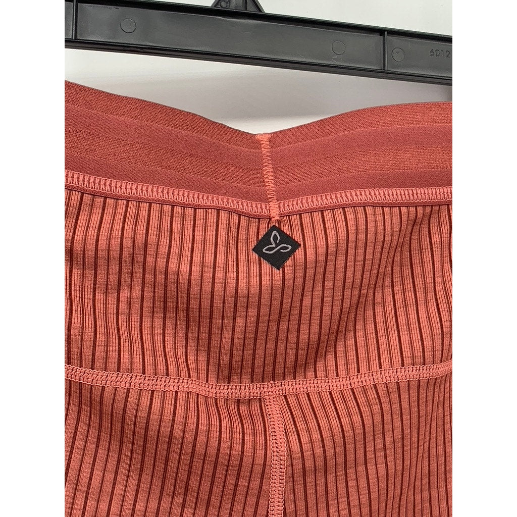 PRANA Women's Orange Ribbed Elastic-Waist Pull-On Leggings SZ L