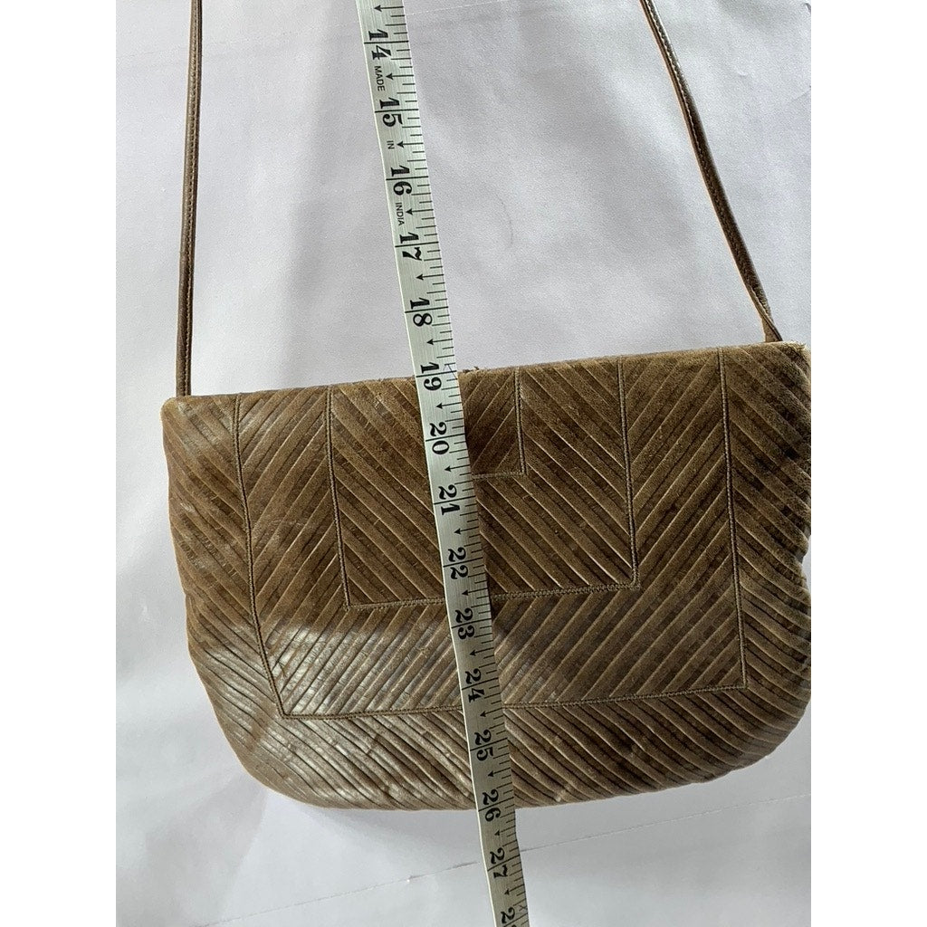 REVA Women's Brown Ribbed Faux Leather Round Cross Body Bag