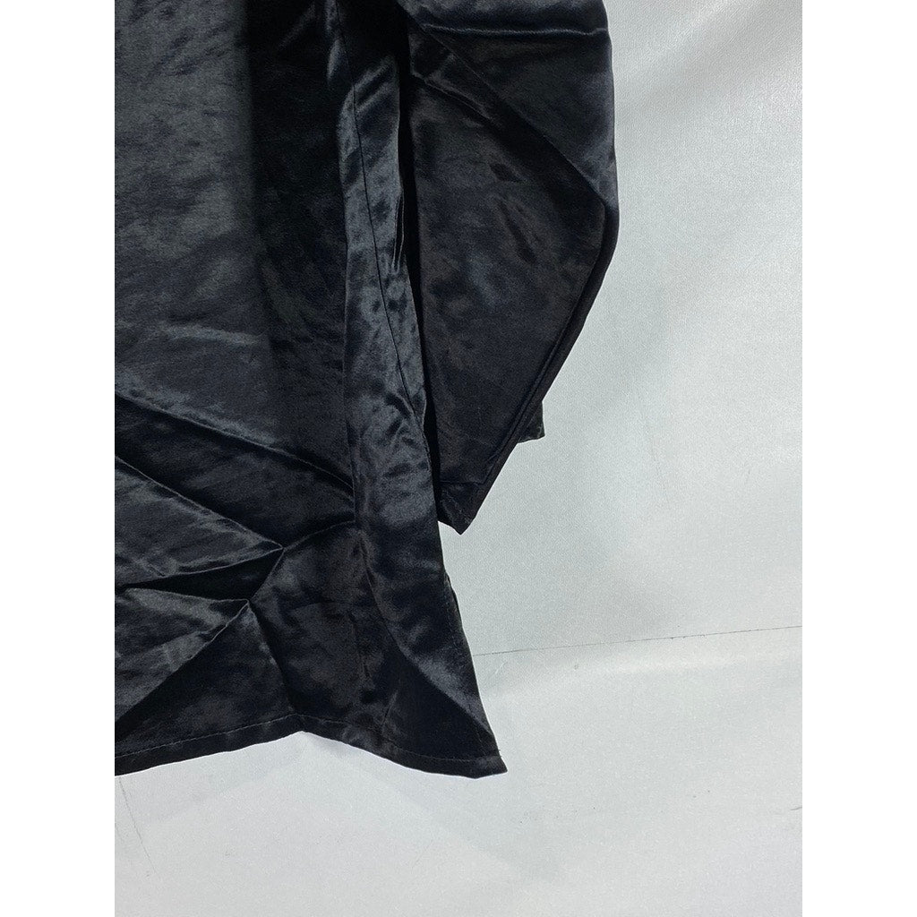 JF Women's Black Satin Crewneck Long Sleeve Lightweight Blouse SZ L
