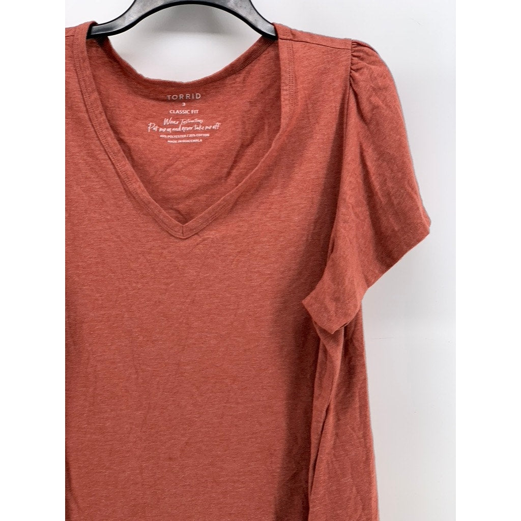TORRID Women's Plus Burnt Orange V-Neck Classic Fit Short Sleeve Top SZ 3
