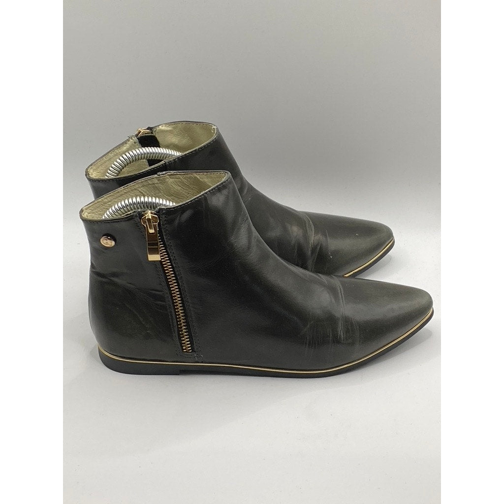 S GIOVANNI Women's Black Leather Rory Almond-Toe Side Zip Boots SZ 38(US7.5)