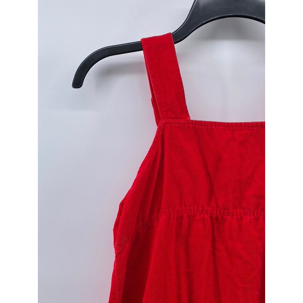UNBRANDED Women's Red Corduroy Button-Up Adjustable A-line Overall Dress SZ S