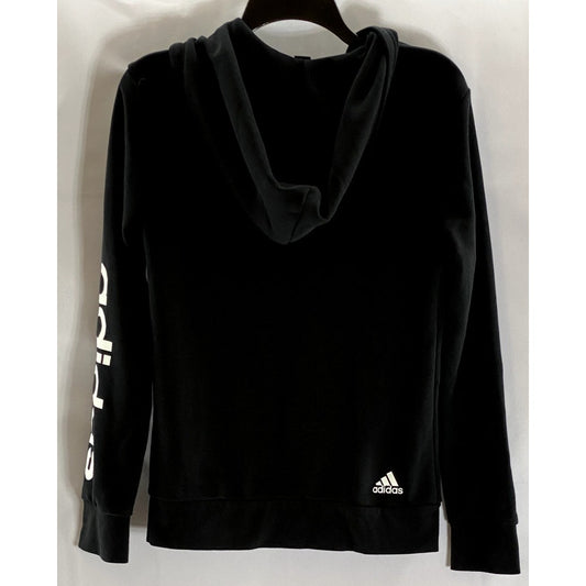 ADIDAS Women's Black/White Essential Linear Hooded Zip-Up Sweater SZ M