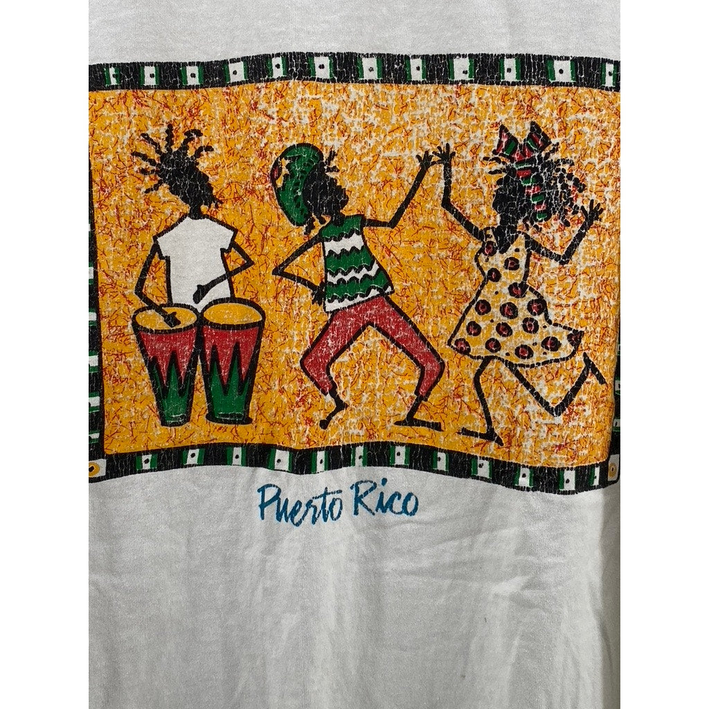 HANES Unisex Adult White Graphic Puerto Rico Crewneck Short Sleeve T-Shirt SZ XL