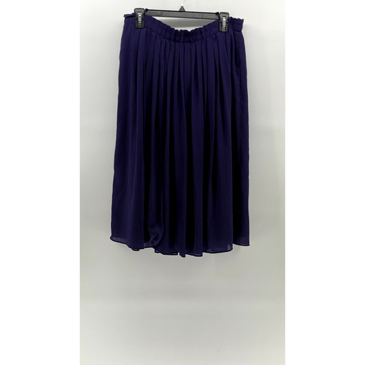 ANN TAYLOR LOFT Women's Purple Pleated Pull-On Sheer A-Line Midi Skirt SZ M