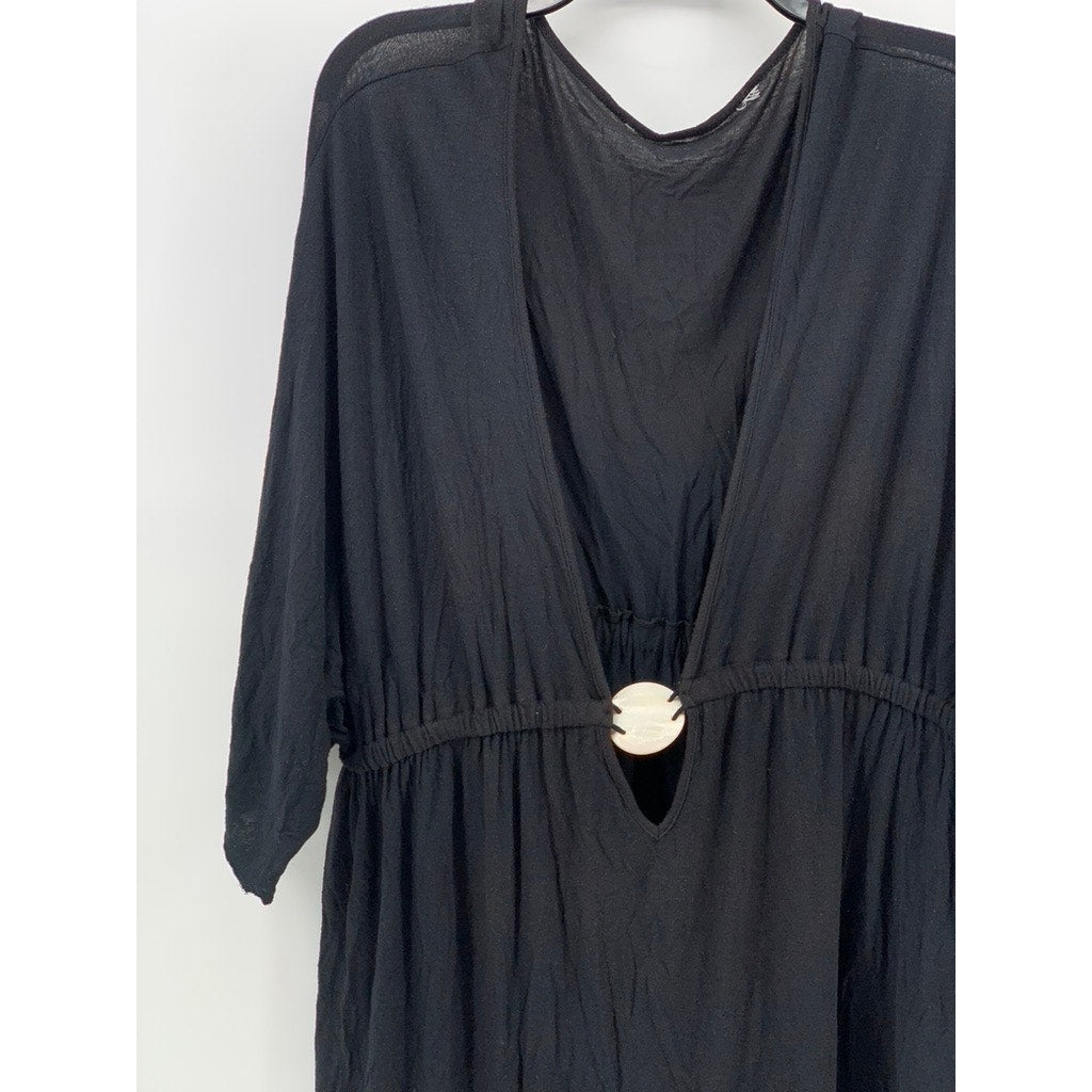 UNBRANDED Women's Black Shell Keyhole Plunging V-Neck Short Sleeve Dress SZ L