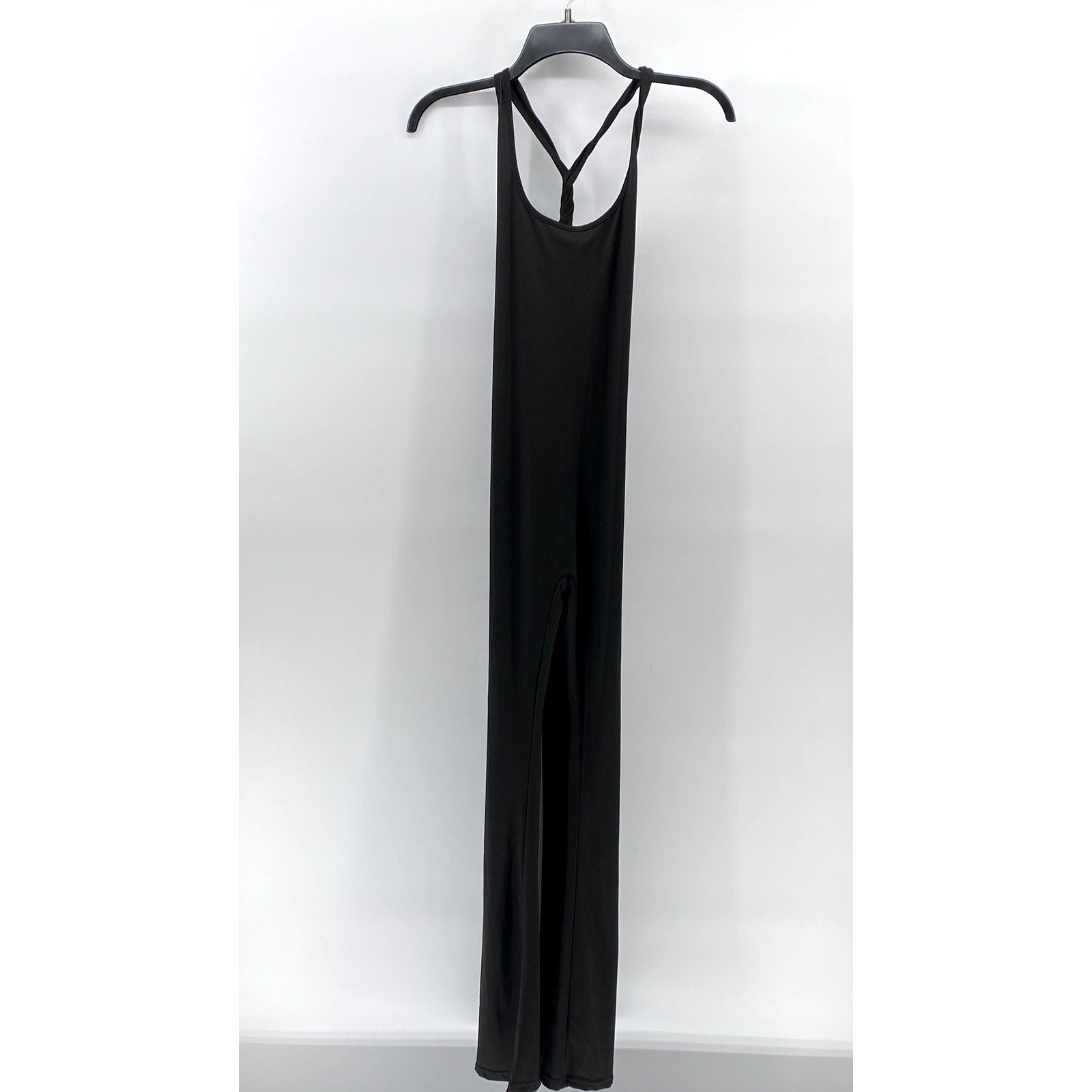 UNBRANDED Women's Black Solid Scoop-Neck Cross-Back Flare Jumpsuit SZ S