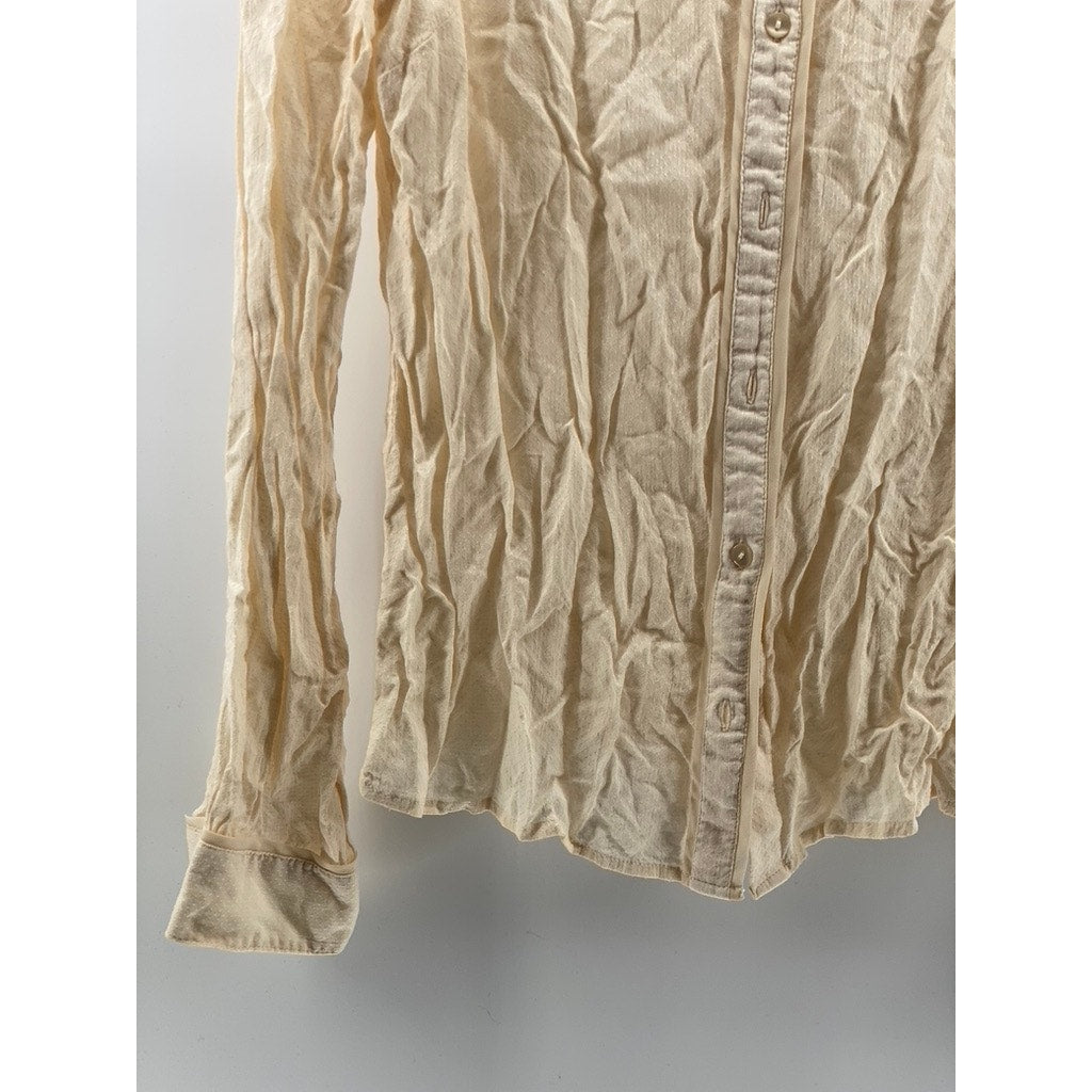 VILA Women's Beige Dot Textured Regular-Fit Button-Up Long Sleeve Top SZ S