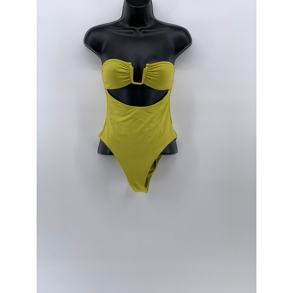 ZARA Women's Yellow-Green Cutout Strapless Swim One-Piece SZ XS