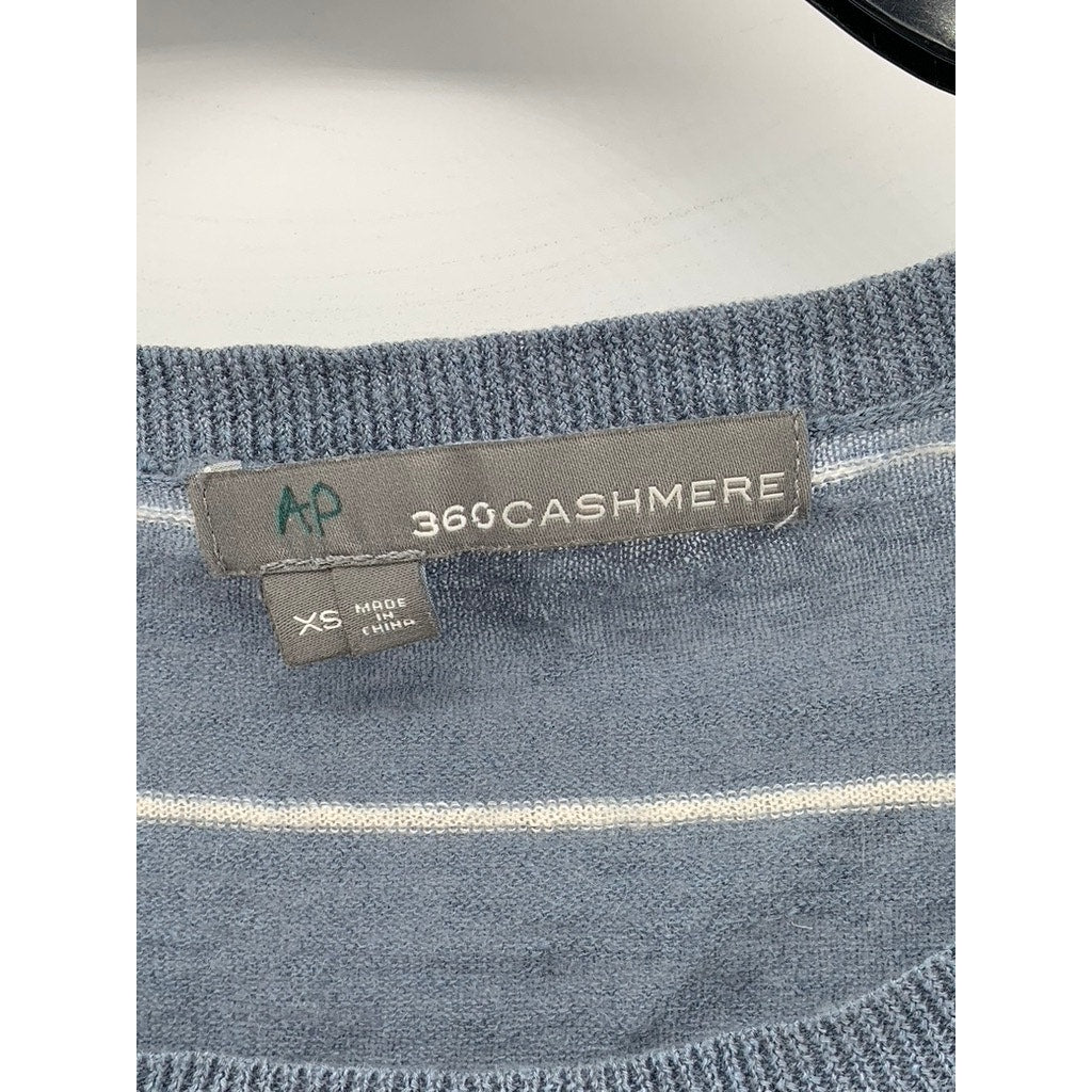 360 CASHMERE Women's Blue-White Linen-Cashmere Cropped Sweater SZ XS