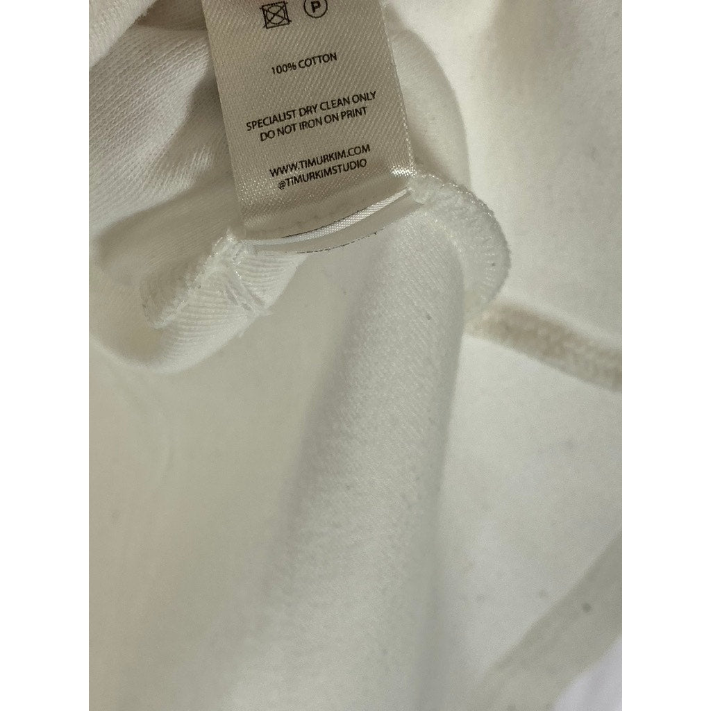 TIMUR KIM Women's White/Black/Red Striped Crewneck Short Sleeve Top SZ S