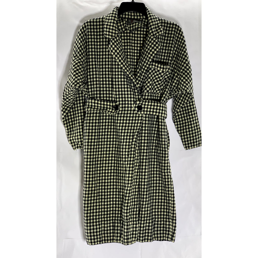 REGINA KRAVITZ Women's Vintage Black-Tan Checkered Wrap Notch Lapel Coat SZ 10