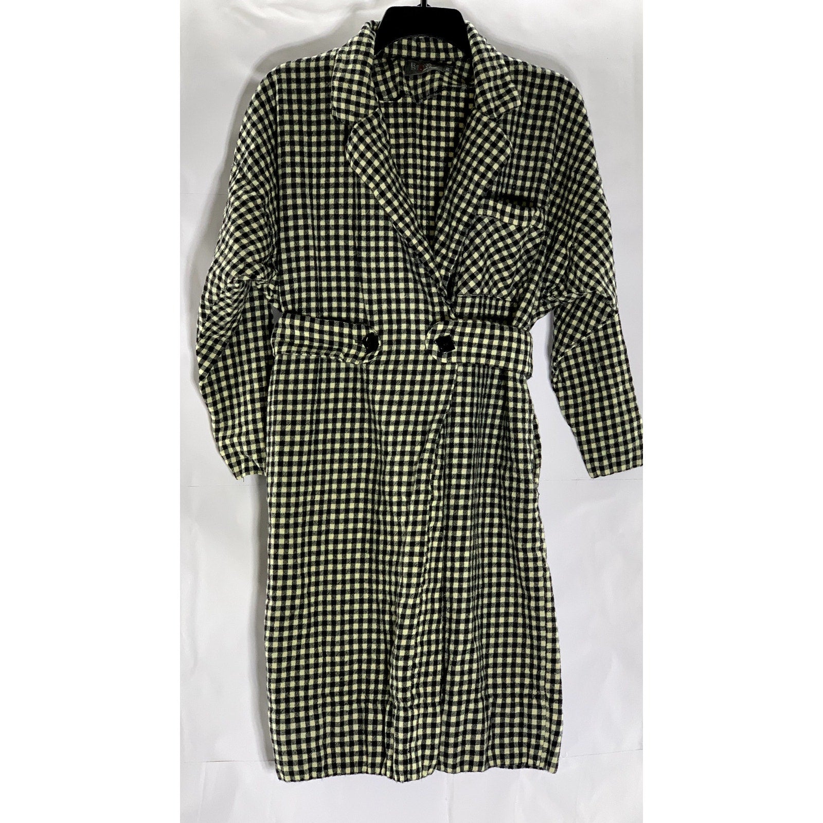 REGINA KRAVITZ Women's Vintage Black-Tan Checkered Wrap Notch Lapel Coat SZ 10