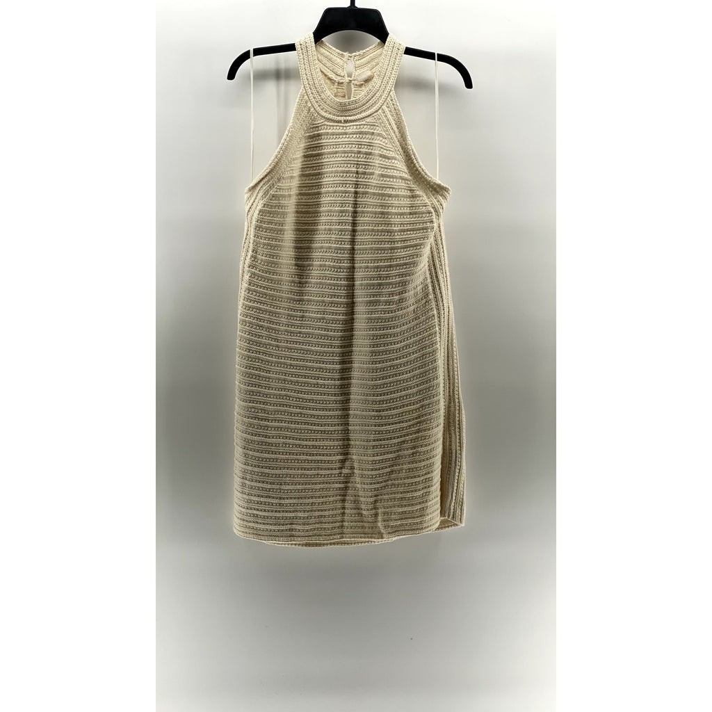 GAP Women's Cream Crewneck Crochet Knit Sleeveless A-Line Mini Dress SZ L