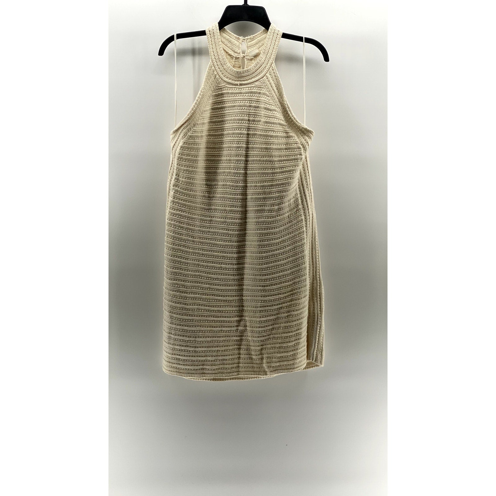 GAP Women's Cream Crewneck Crochet Knit Sleeveless A-Line Mini Dress SZ L