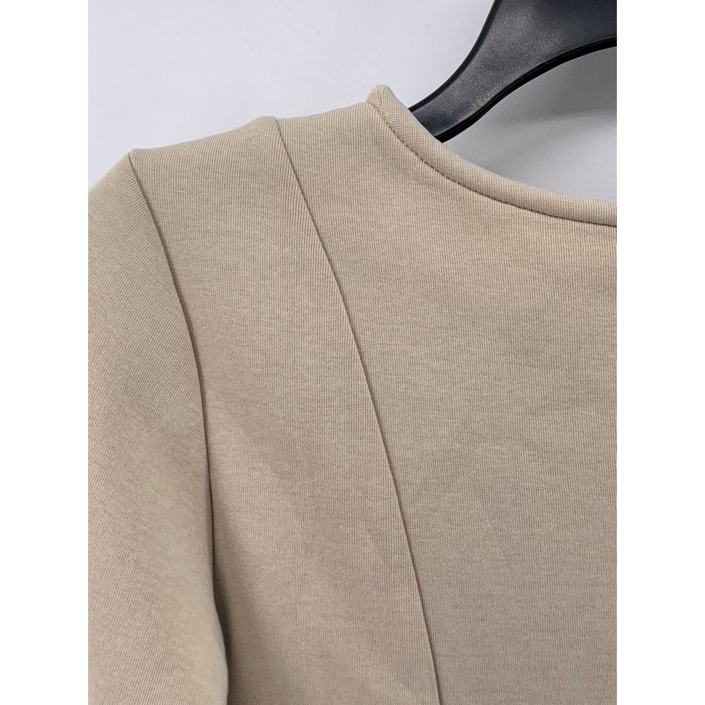 SISVEIL Women's Beige Crewneck Long Sleeve Ruffle Pleated Sweater Top SZ S