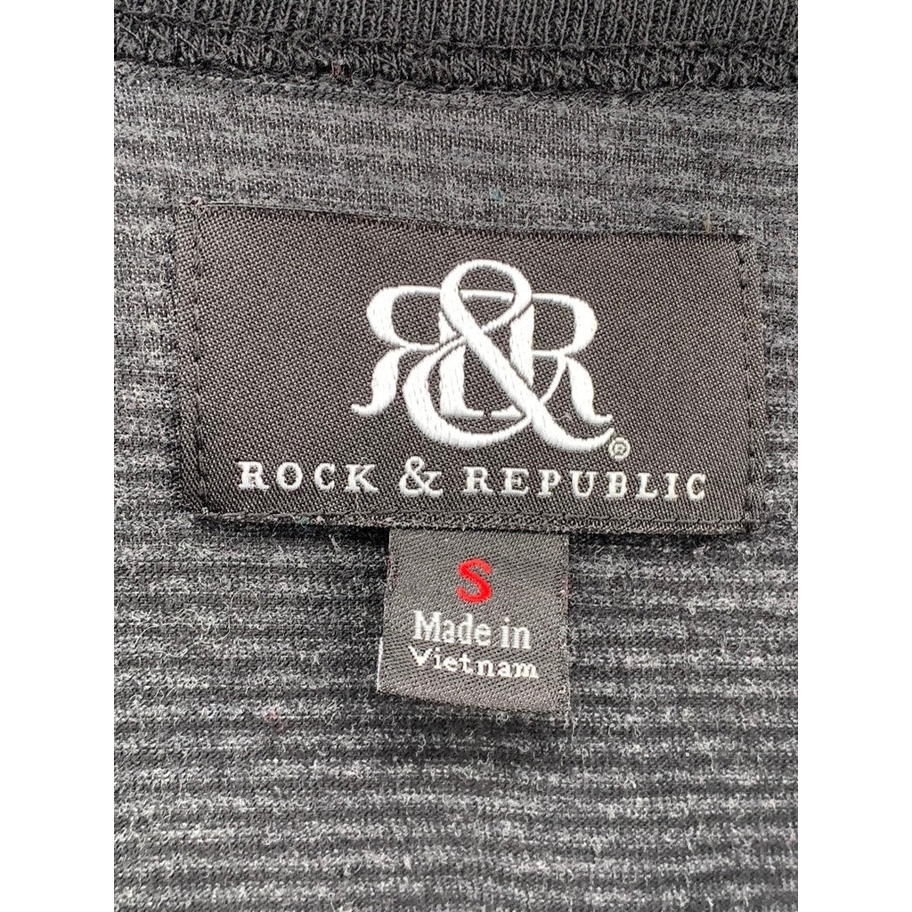 ROCK & REPUBLIC Men's Black Micro Stripe 3/4 Sleeve T-Shirt SZ S