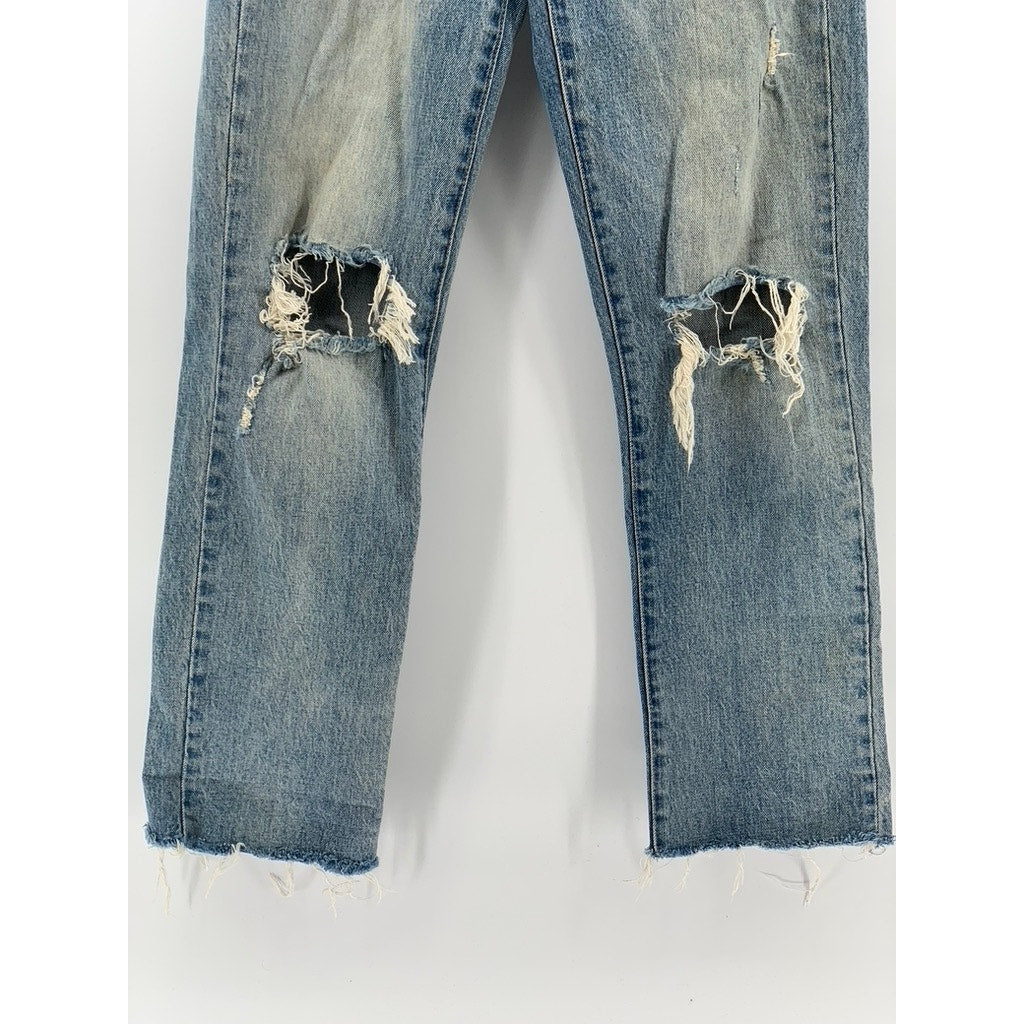 GAP Women's Light Medium Wash Distressed Wide Straight-Leg Frayed Jeans SZ 25