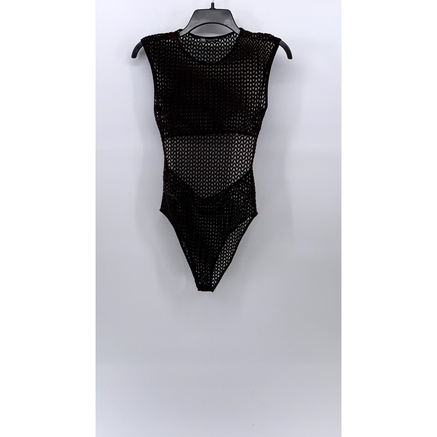 ZARA Women's Brown Mesh Cutout Back Sleeveless Crewneck One-Piece Bodysuit SZ S