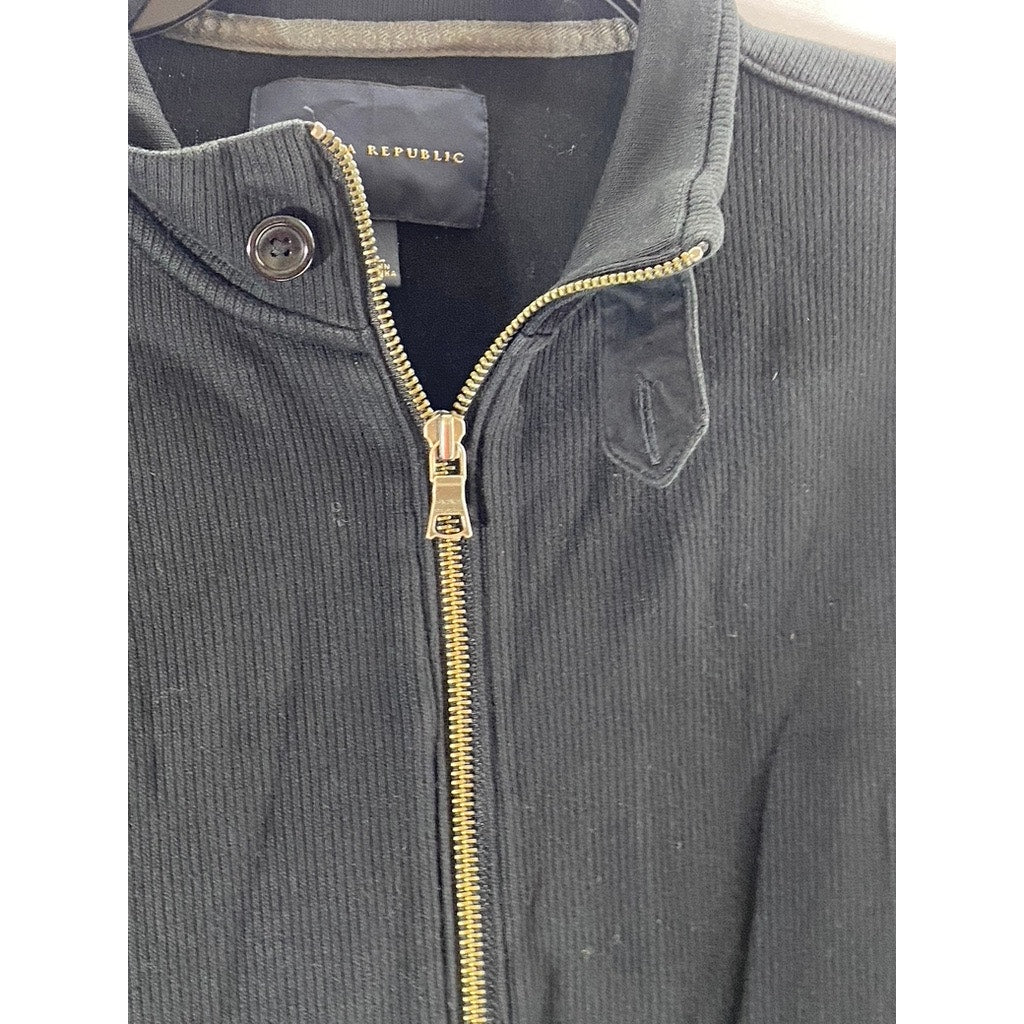 BANANA REPUBLIC Men's Black Rib Stand Collar Zip-Up Long Sleeve Sweater SZ L